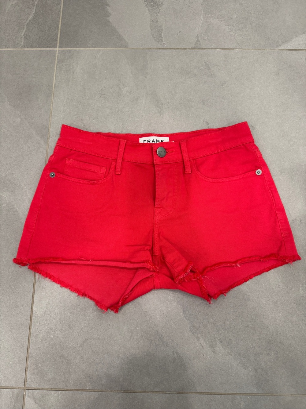 Frame Denim Bright Red Women's Cutoff Jean Shorts